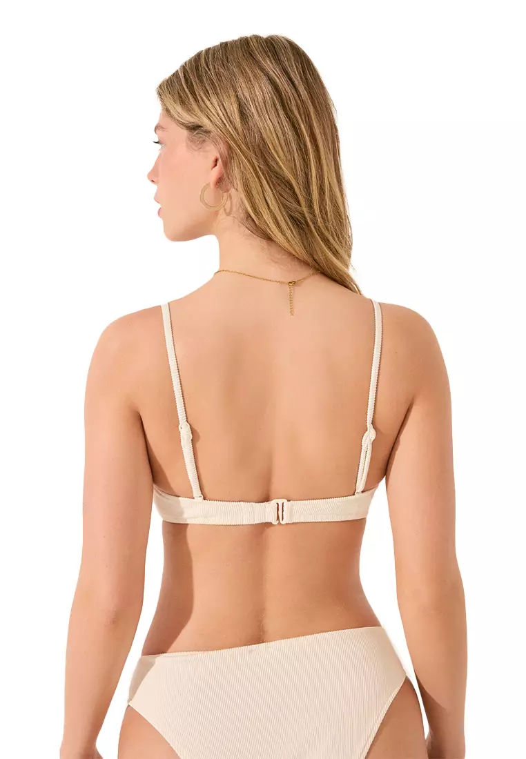 Cream Ribbed Triangle Bikini Top
