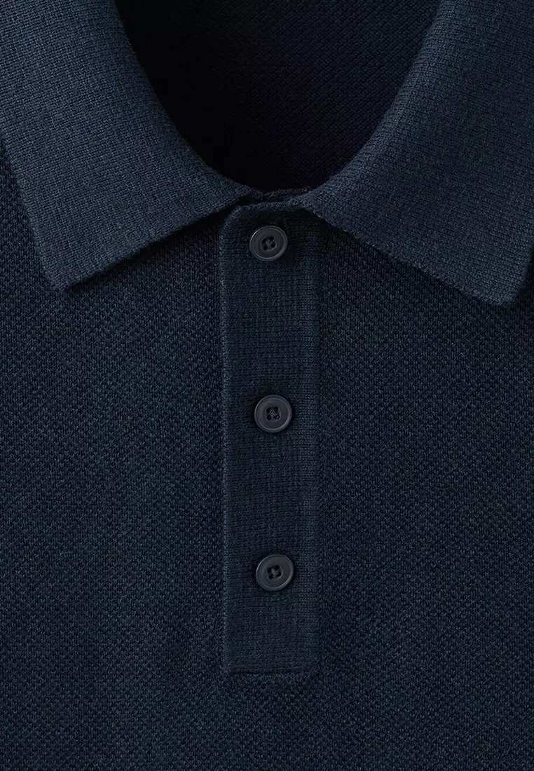 Fine Knit Polo Shirt With Microstructure