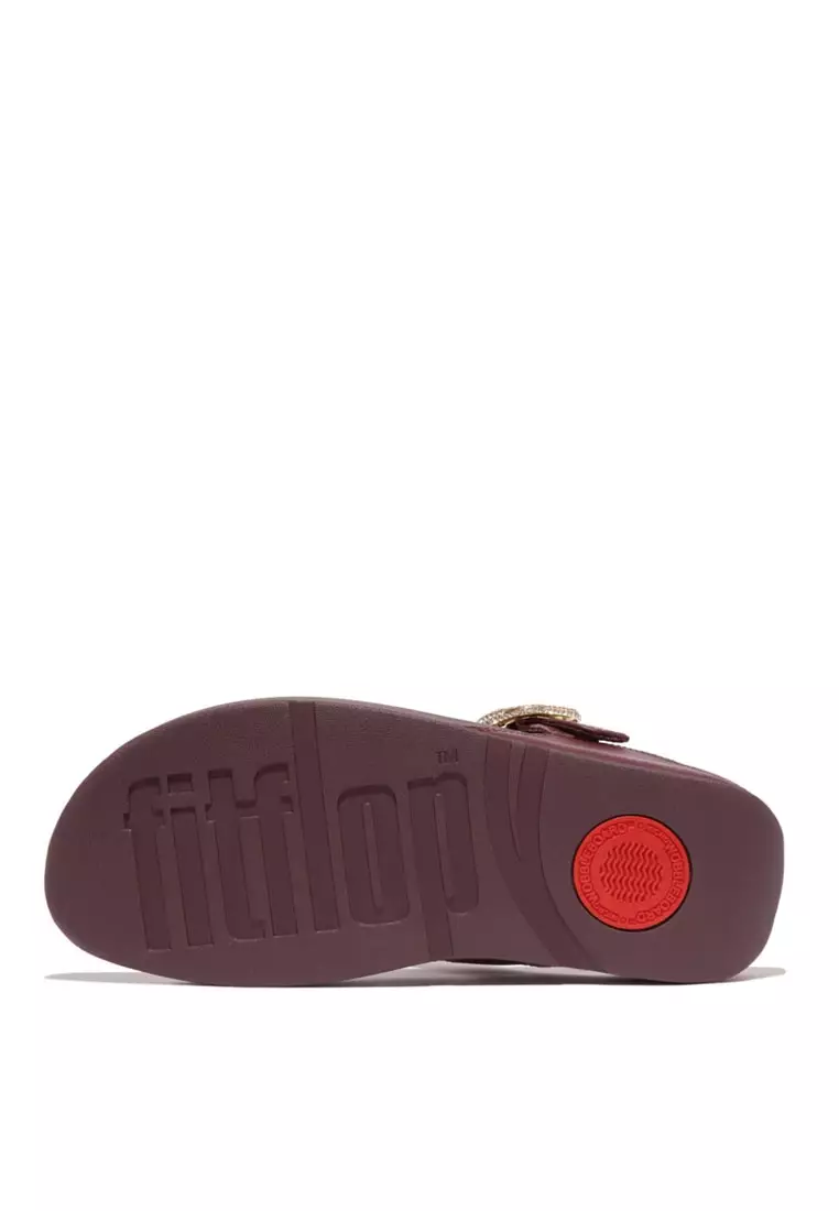FitFlop LULU Crystal-Buckle Leather Toe-Post Sandals - Mauve Wine (HN9-B37)