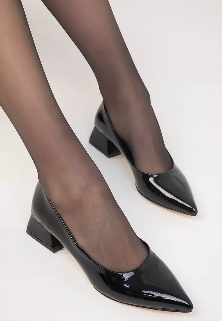 Black Patent Leather Women's Classic Heeled Shoes 18391