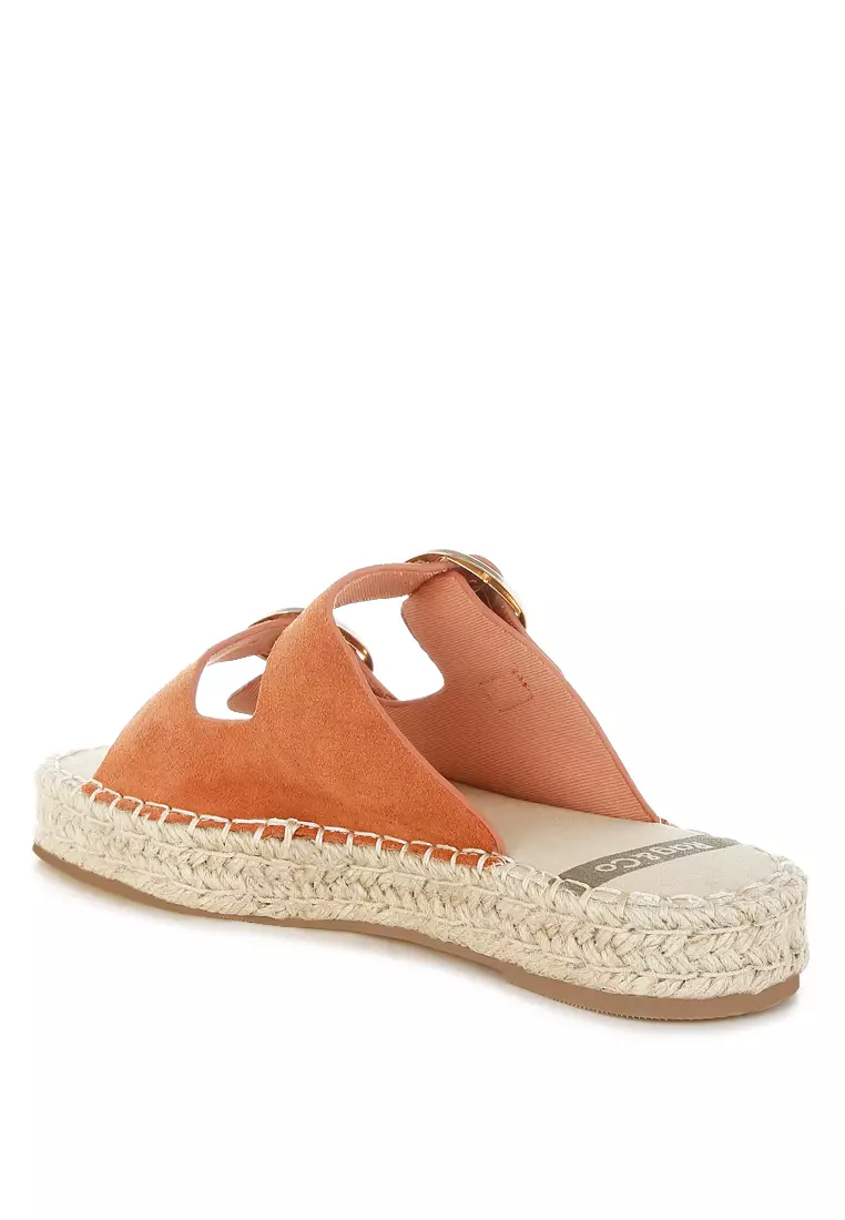 Sandal Flatform Espadrille Kulit Asli Lembut Warna Tan