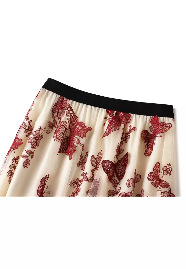 Spring/Summer Lace Butterfly Mesh Maxi Skirt  AF8652