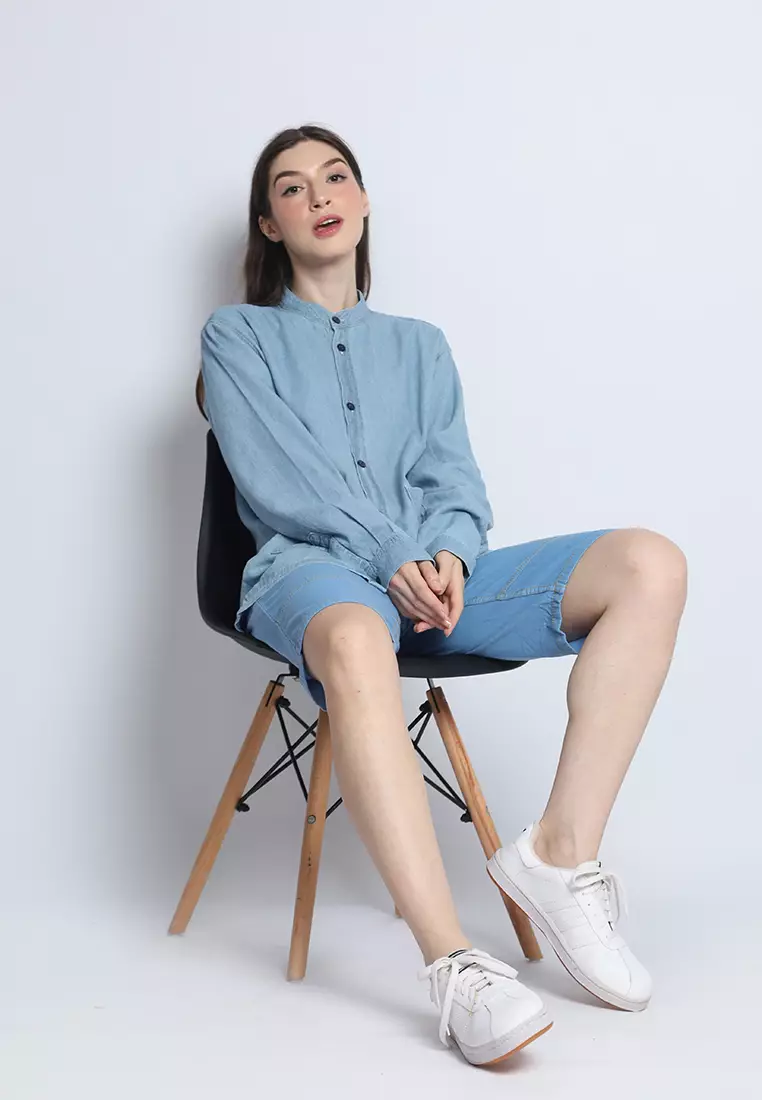 Kemeja Denim Wanita Skena L/S Krah Mandarin Saku Besar 282408