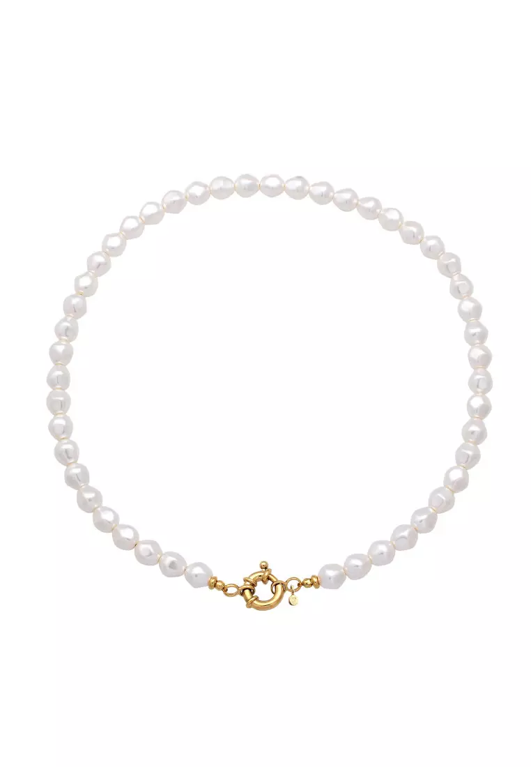 Kalung Perhiasan Perak 925 Wanita Choker Synthetic Pearl Gold Plated Embellished with Crystal by Swarovski®