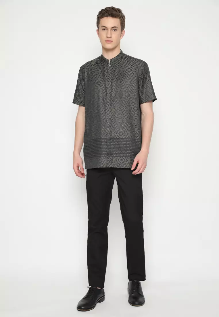 Jobb Waqas Baju Koko Pria Lengan Pendek Regular Fit Olive