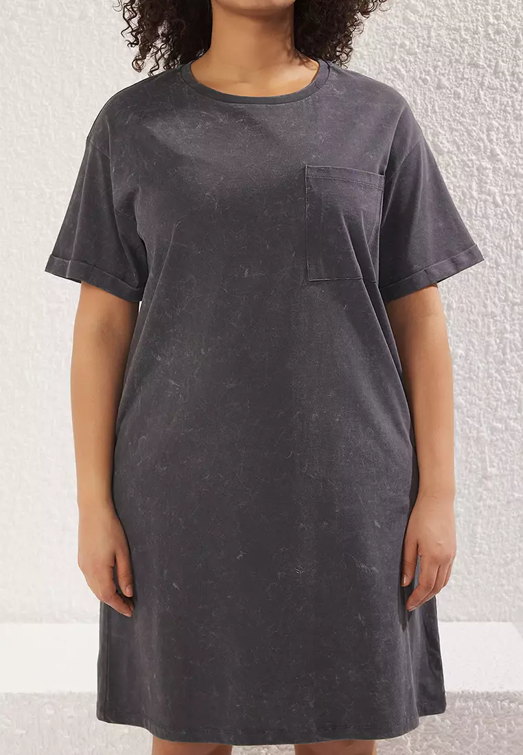 Crew Neck Washed Knit Plus Size T-Shirt Dress