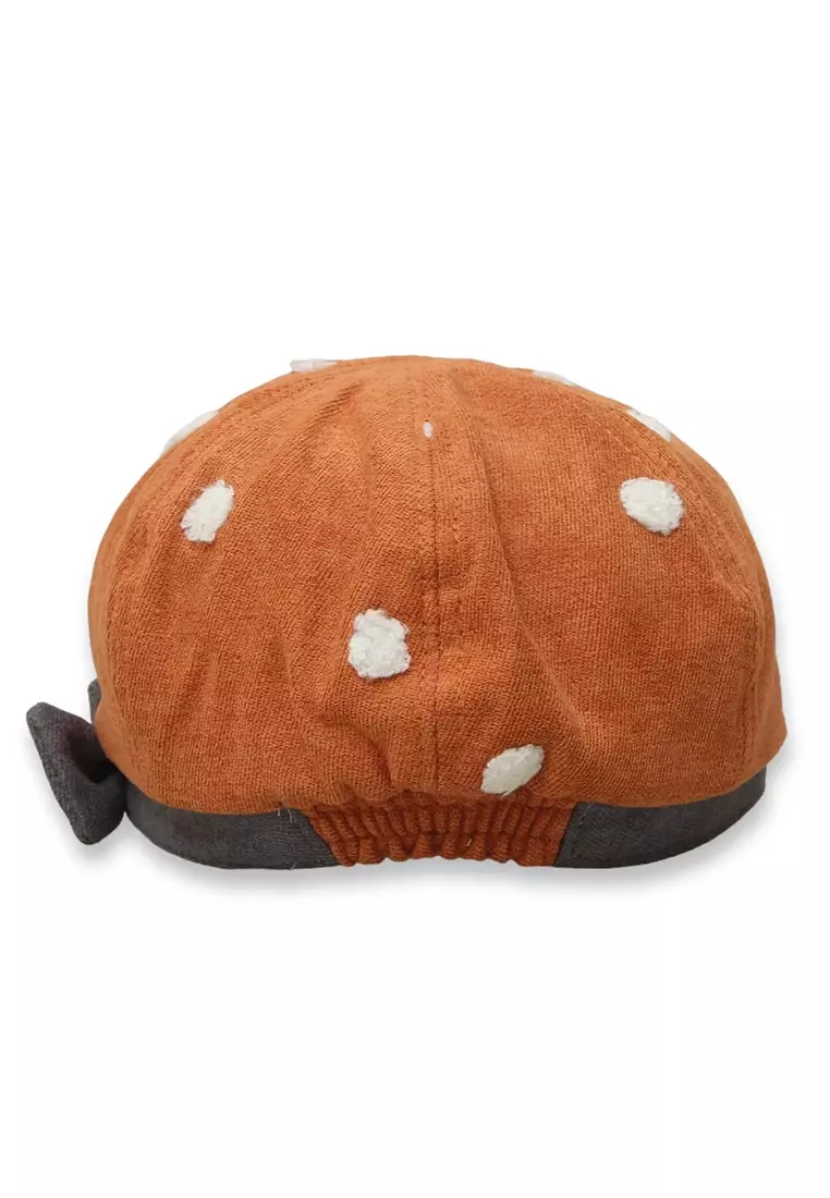 Zello Topi Beret Anak Perempuan Motif Pita Polkadot Children Hat Retro Design Material Cotton ORIGINAL - Orange