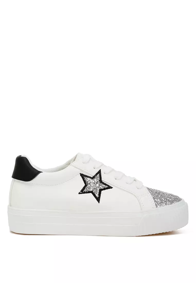 Discount on London Rag  shoes - SKU: Glitter Patch Chunky Sneakers In White/Silver