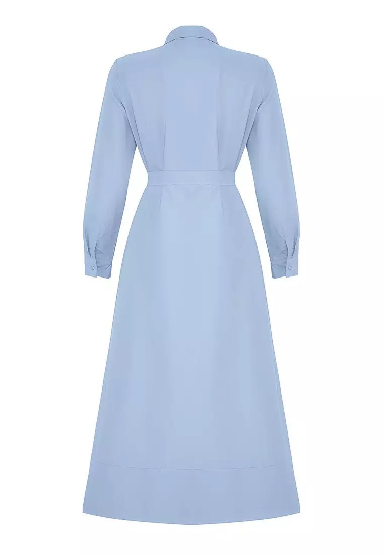 Light Blue Stone Accessory Detail Woven Shirt Dress TCTSS25EB00118