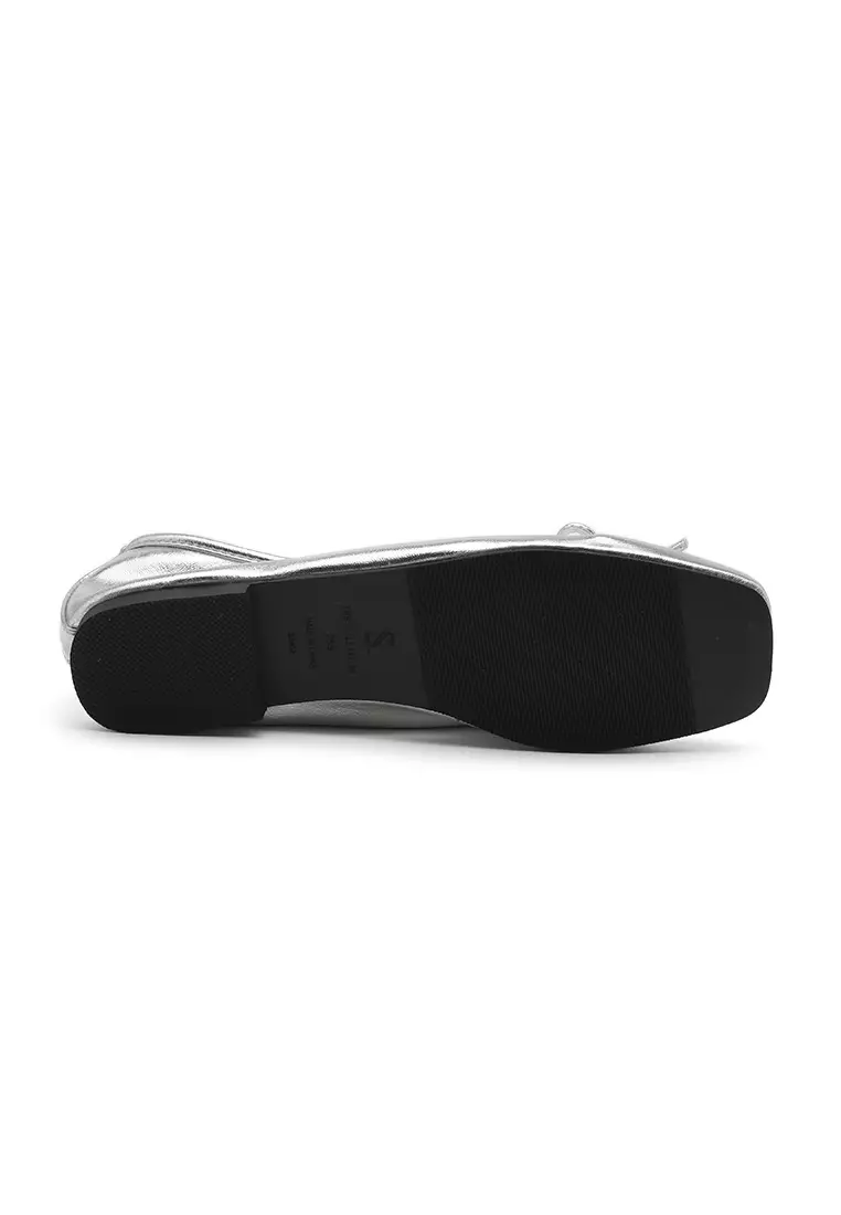 Ellisy Ribbon Flats (1cm) - Silver