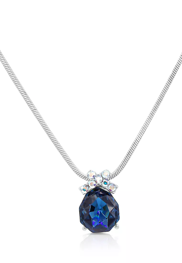 Hot Fashion Women Blue Enamel Bow Wings Crystal Pendant Chain Necklace - Cute Alloy Jewelry