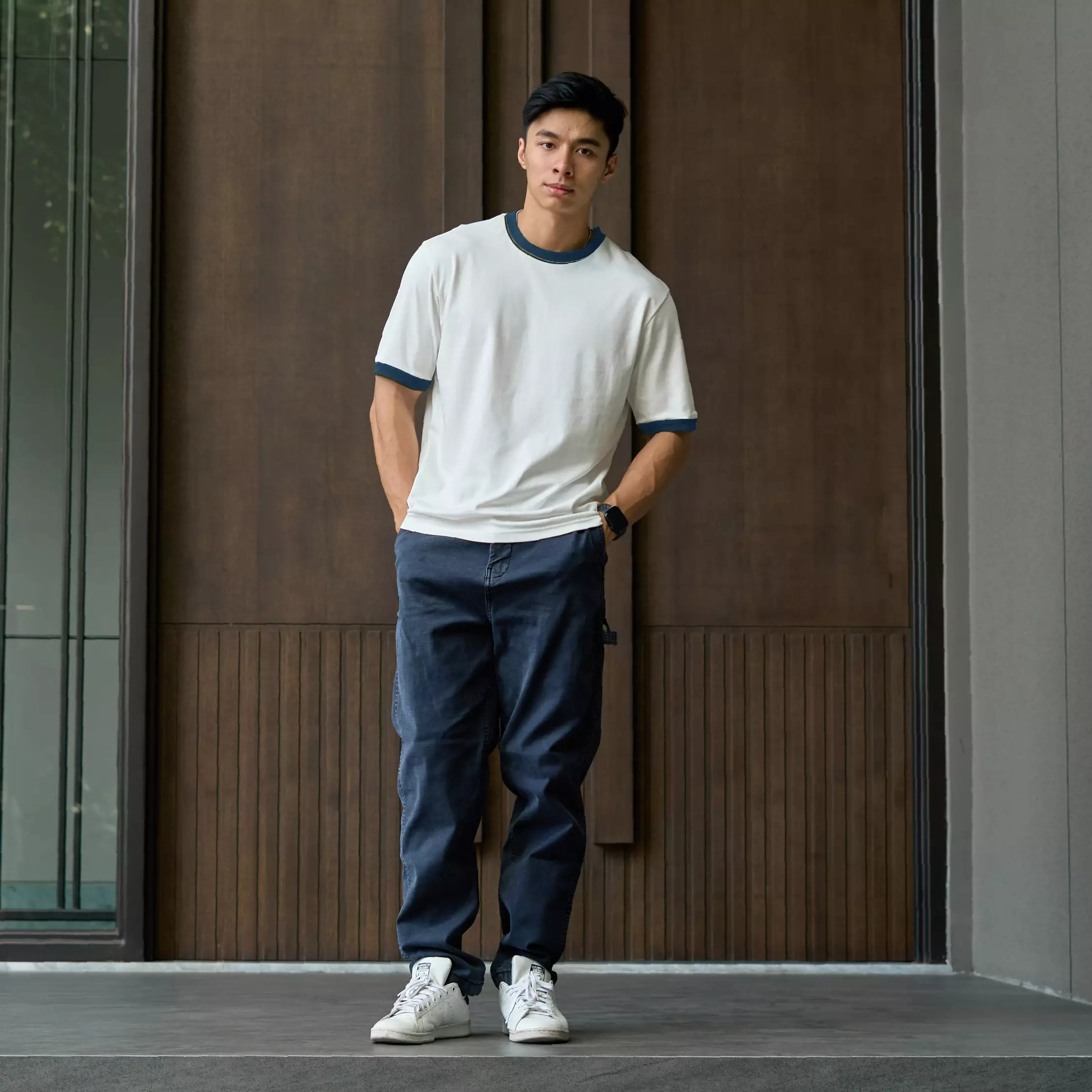 Kale Ringer White Dark Blue / Cotton Cloudy / Kaos Boxy Fit / Kaos Korea / Atasan Kaos Pria / Kaos Basic Pria	TS0