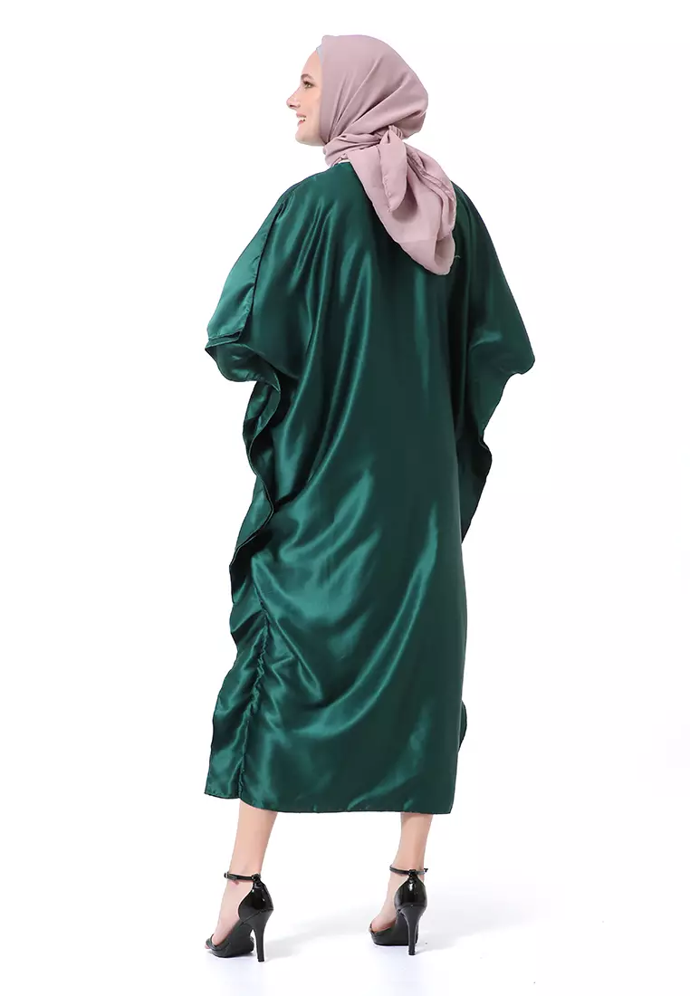 Illona Kaftan Dress Premium Fashion Muslimah Motif Polos Regular Fit - Hijau