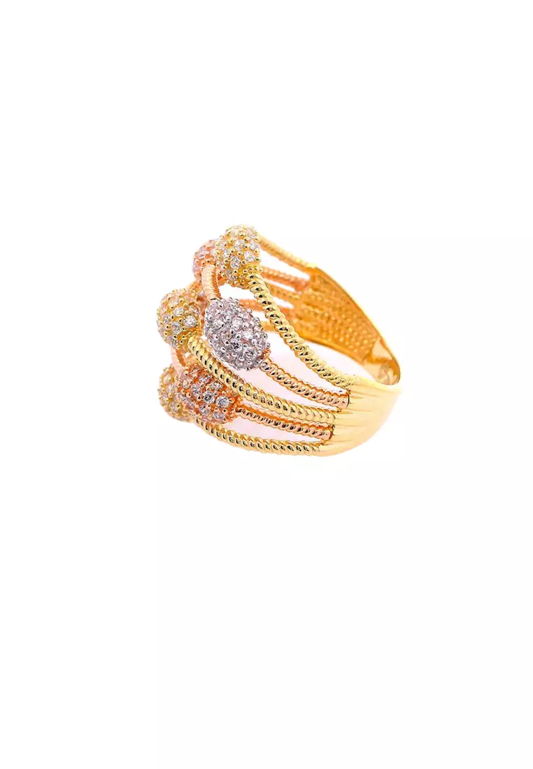Karat World Gold Ladies Ring GRL-6322 in 18K Yellow, White and Rose Gold w/ HQZ