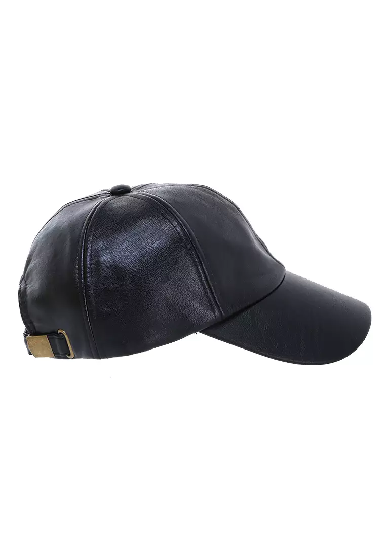 Drsh Topi Trucker Baseball Pria & Wanita Resizable Strap Material Kulit Leather ORIGINAL - Black