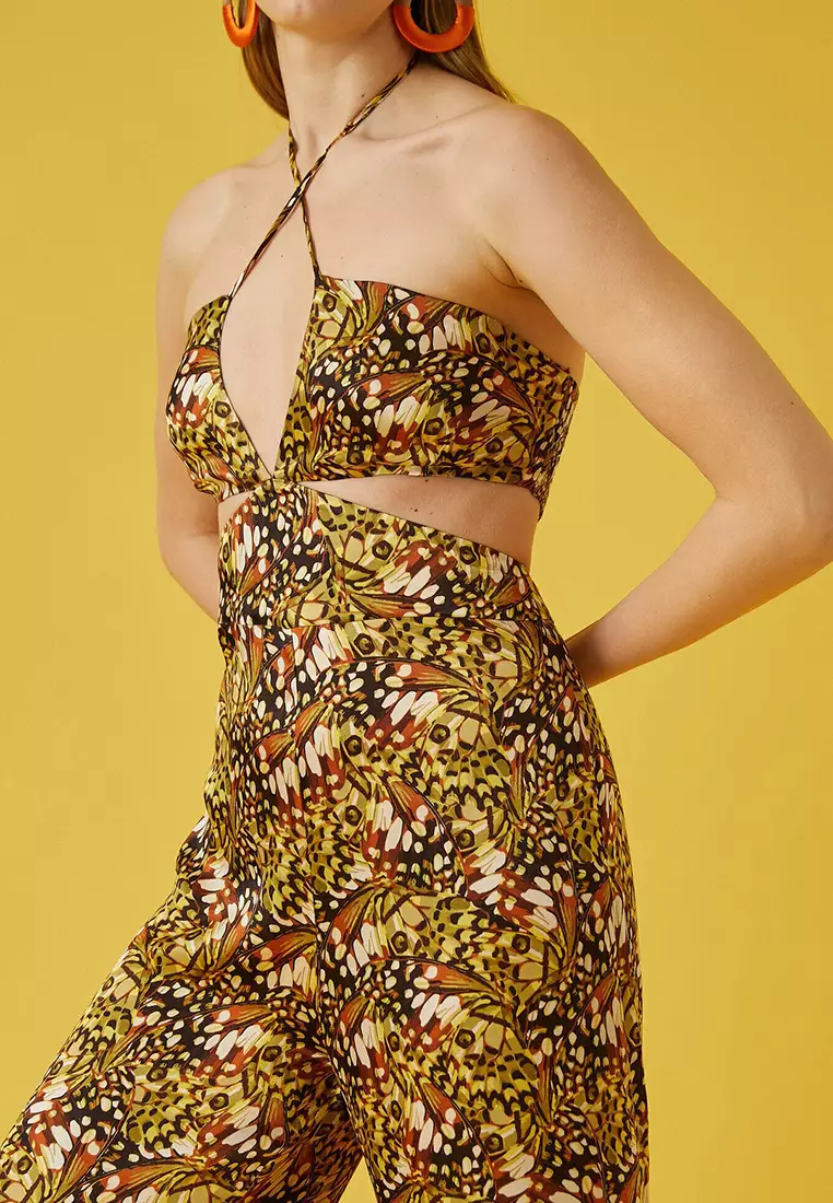 Halter Neck Patterned Jumpsuit