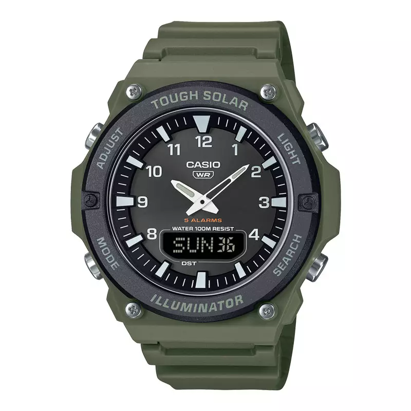 Jam Tangan Pria Casio Standard AQ-S820W-3BJF Men Tough Solar Black Dial Green Resin Band (JDM)