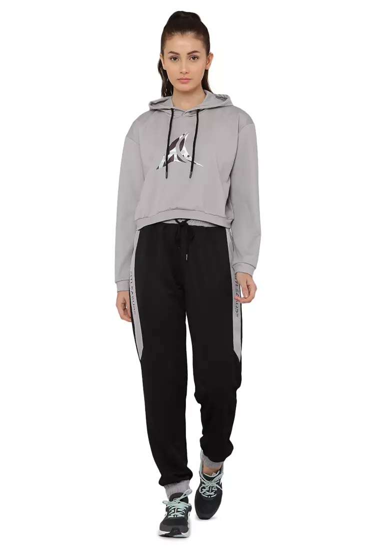 Baju Olahraga/Pelatihan Wanita Crop Grey Hoodie
