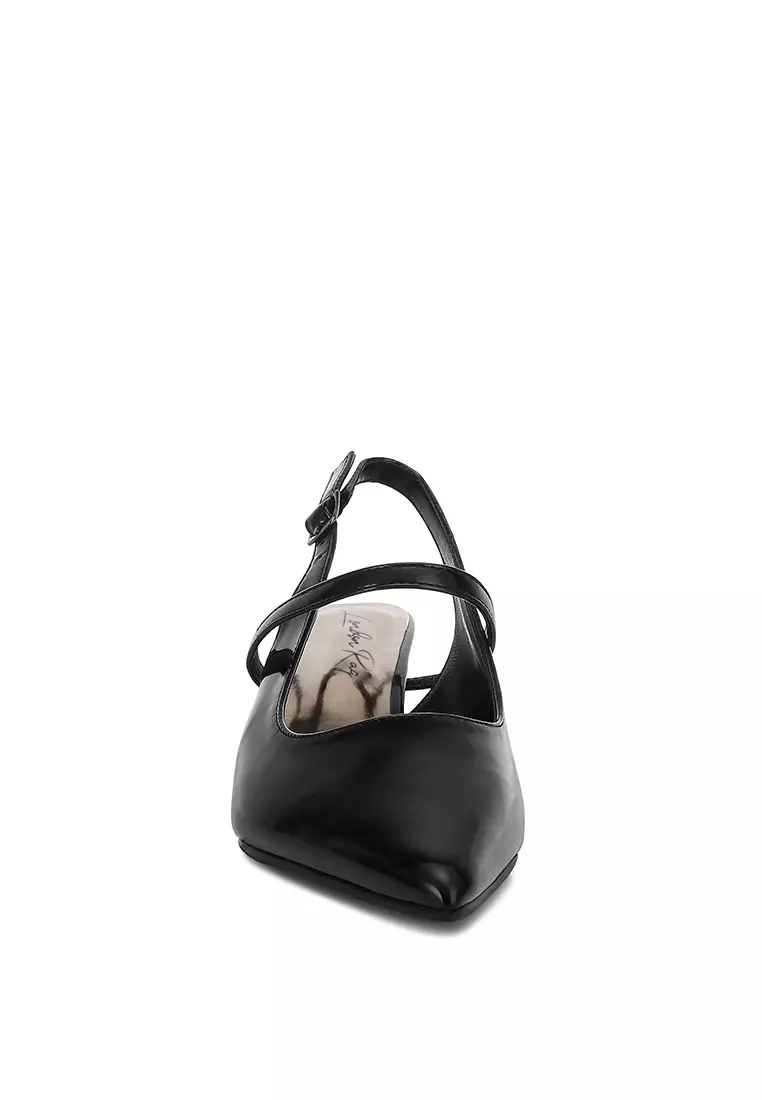 Sandal Slingback Hak Kucing Warna Hitam