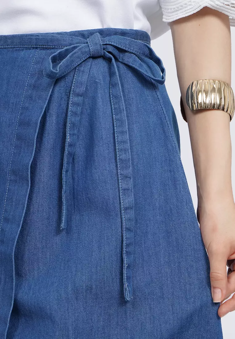 Wrap Midi Skirt with Front Tie MED BLUE