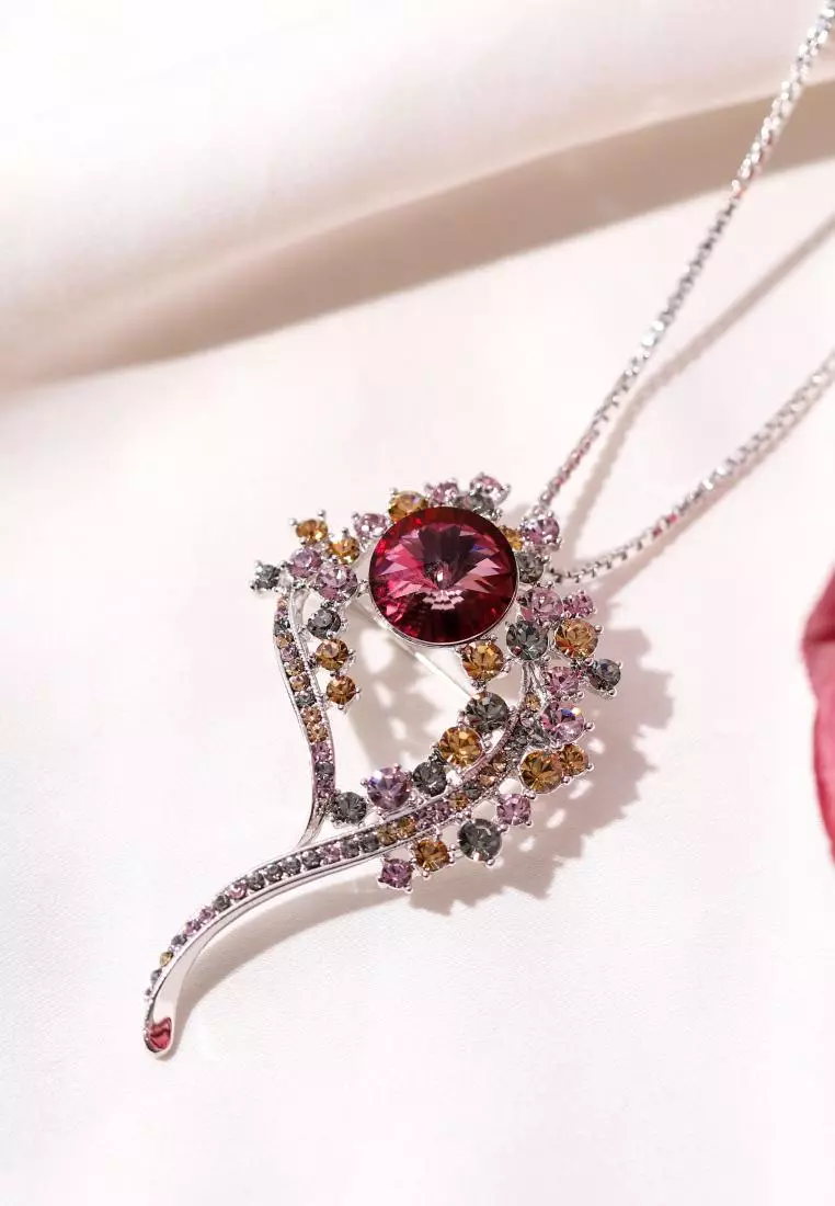 Elegant Brooch Pendant Purple WG - Kalung Bros Crystal by Her Jewellery