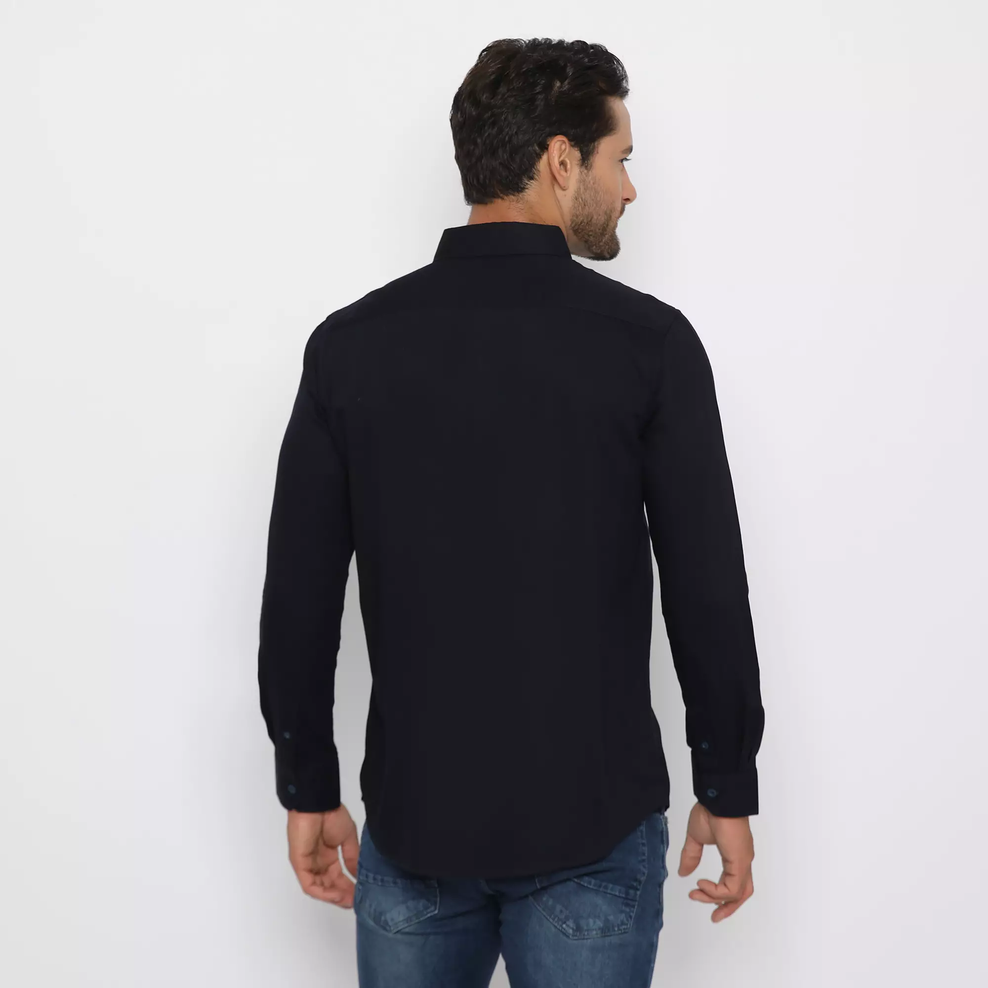 Platini Baju Kemeja Polos Basic Pria Panjang Katun Rayon Navy 76309