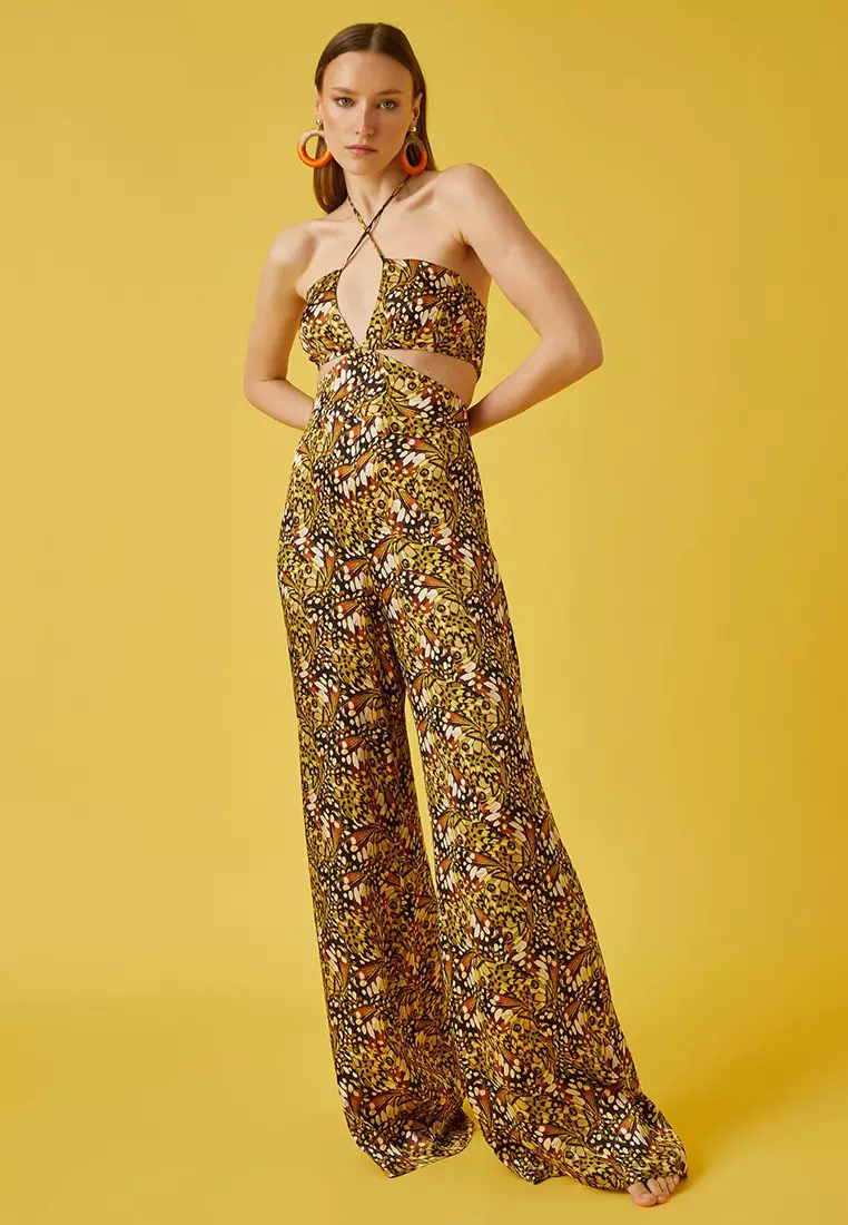Halter Neck Patterned Jumpsuit