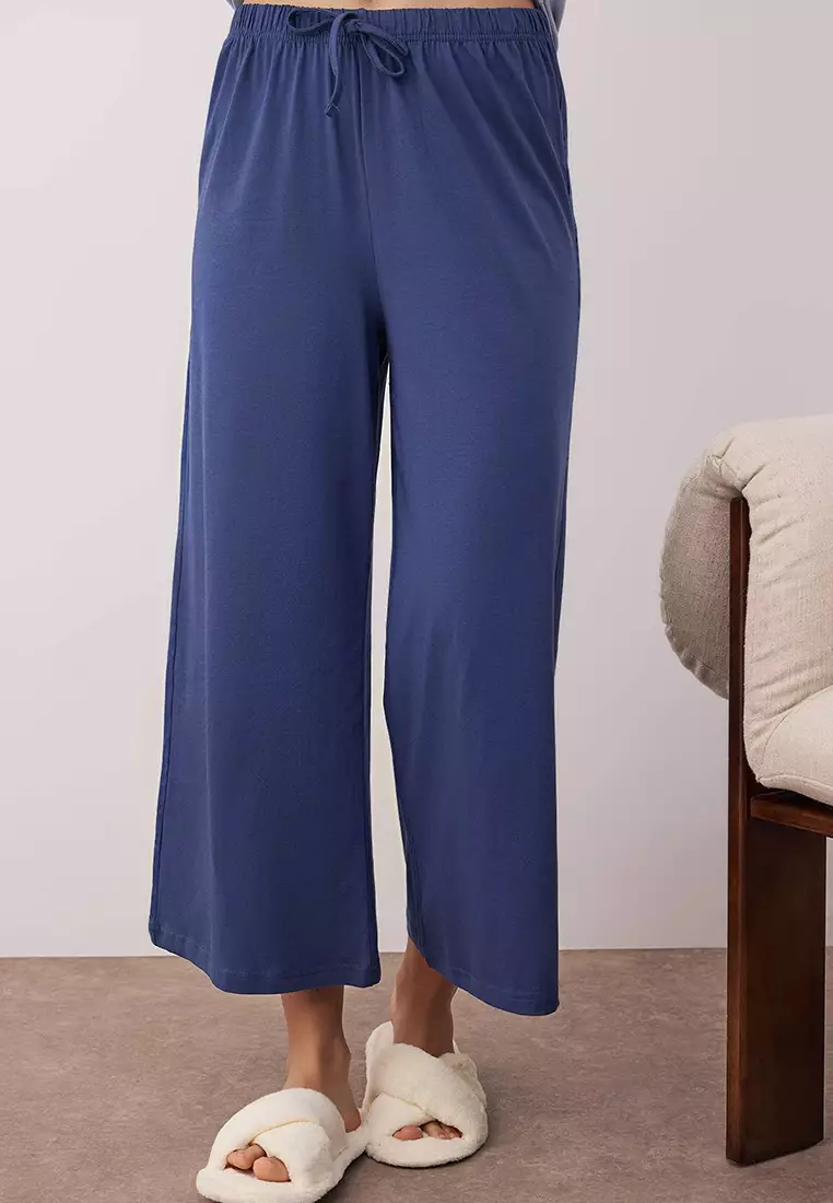 Blue Cotton Capri Knitted Pajama Set Thmaw26Pt00124