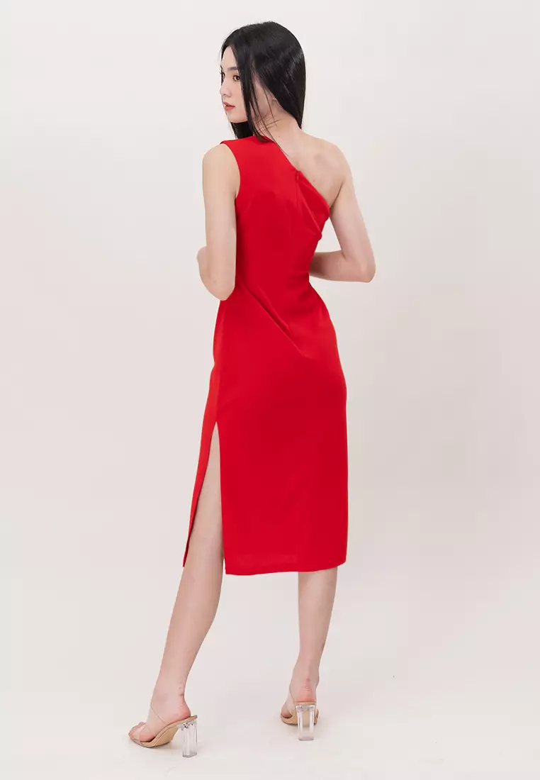 One Shoulder Slim Fit Midi Dress