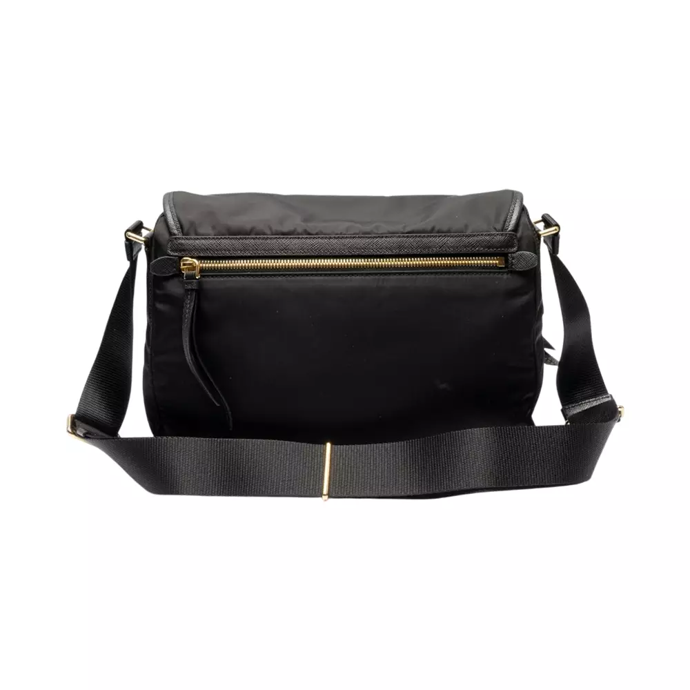 Re-Nylon and Saffiano Leather Messenger Bag Black