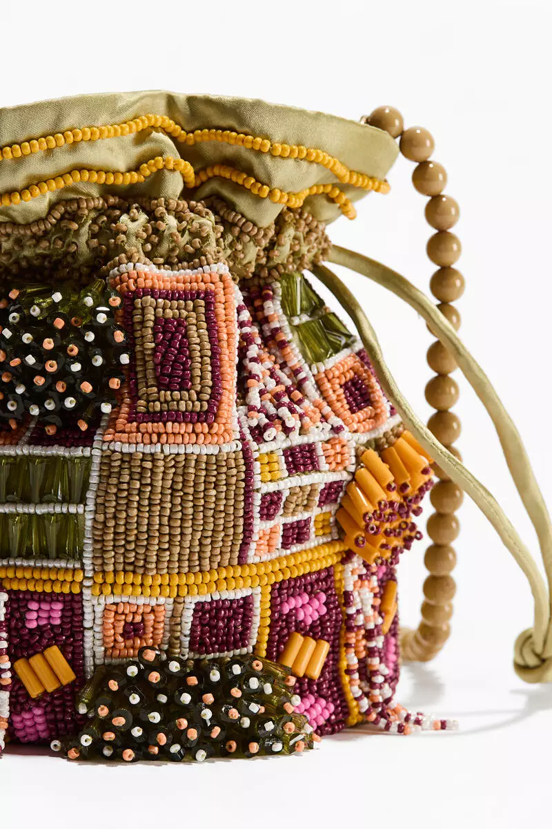 Beaded bucket bag