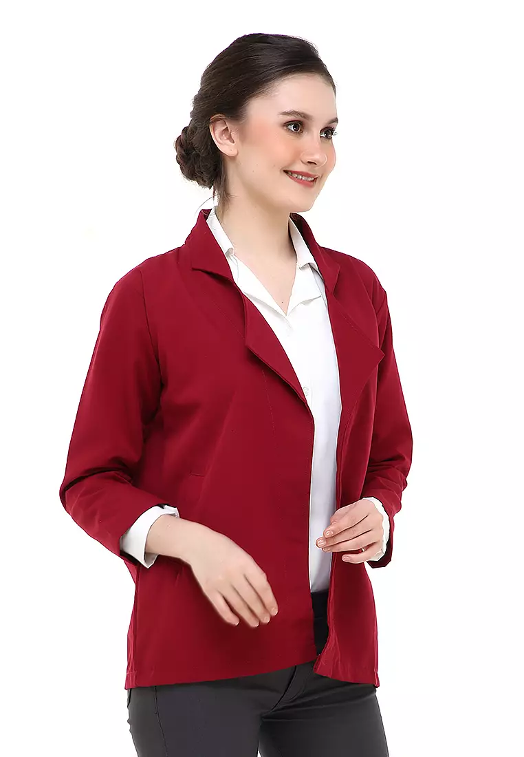 Blazer Wanita Casual Suit Material Baby Canvas ORIGINAL - Maroon