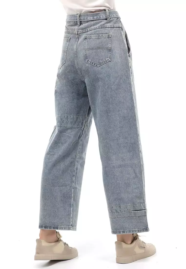 Jourel Celana Panjang Casual Highwaist Baggy Jeans Wanita Material Denim ORIGINAL - Light Blue