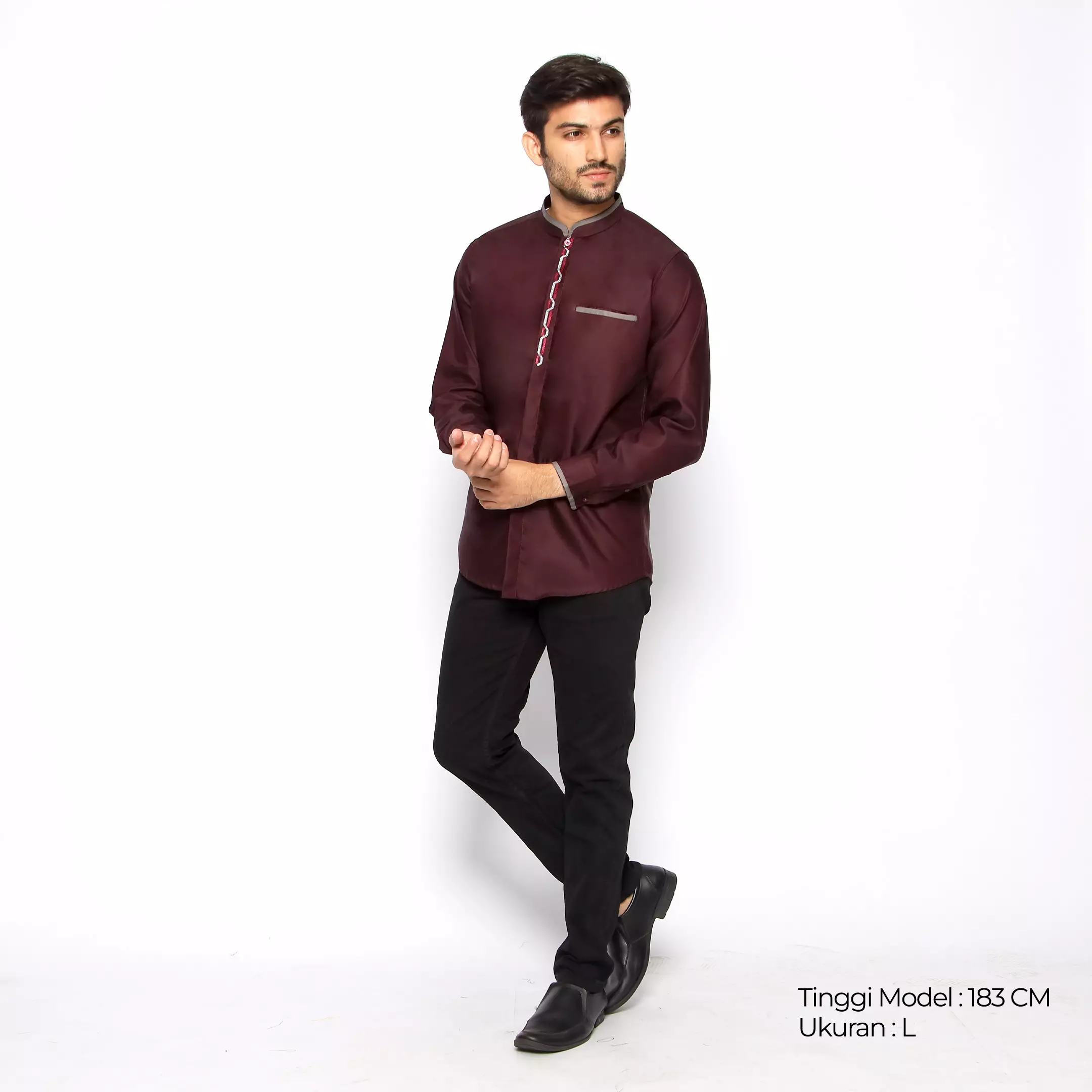 Casella Baju Koko Pria Lengan Panjang | Baju Koko Nasser Embroidery 9940 Maroon