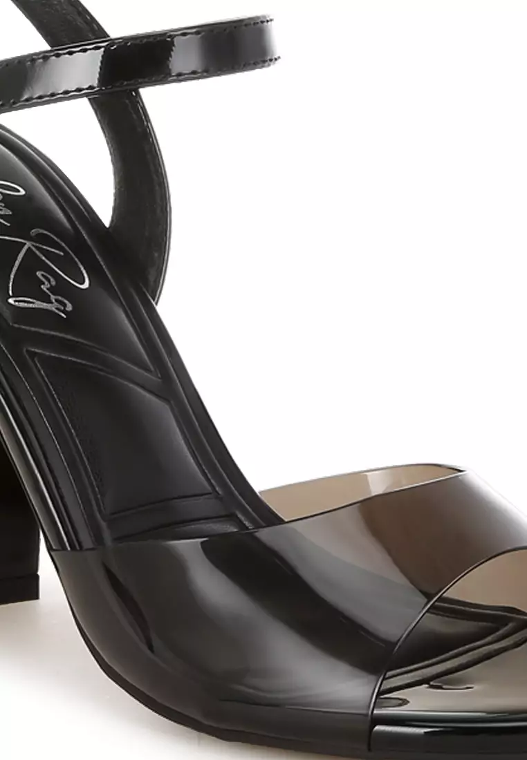 Sandal Hak Blok Tali Bening Berwarna Hitam