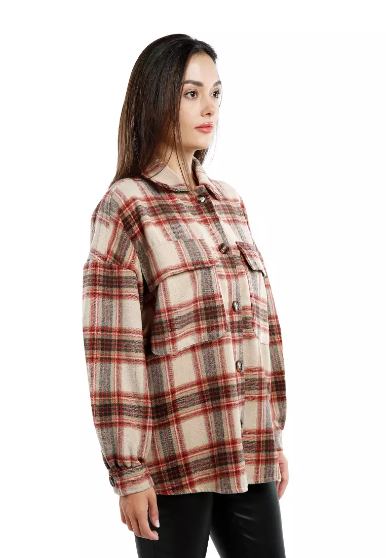 Red Oversized Flannel Plaid Shirt