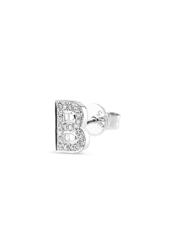 LAZO DIAMOND white LAZO DIAMOND Alphabet B Pavé Diamond Stud Earring in 9k White Gold 1E949ACDEDCF3DGS_1