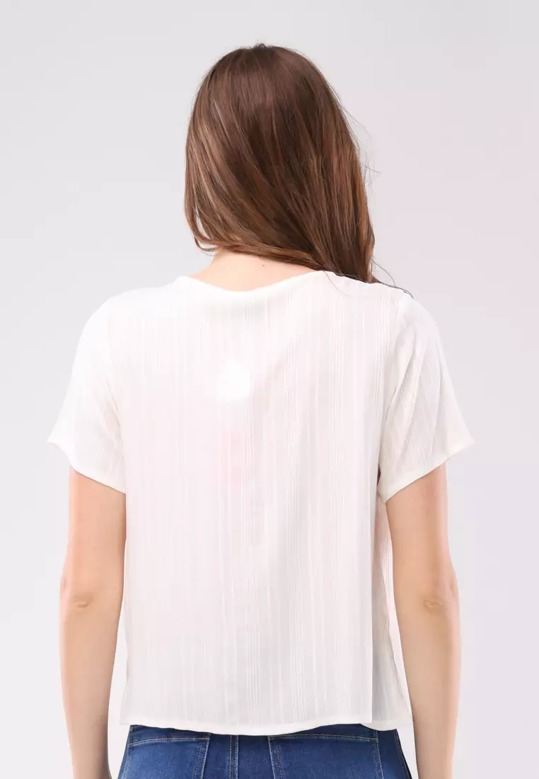 Textured Woven Short Sleeves Blouse