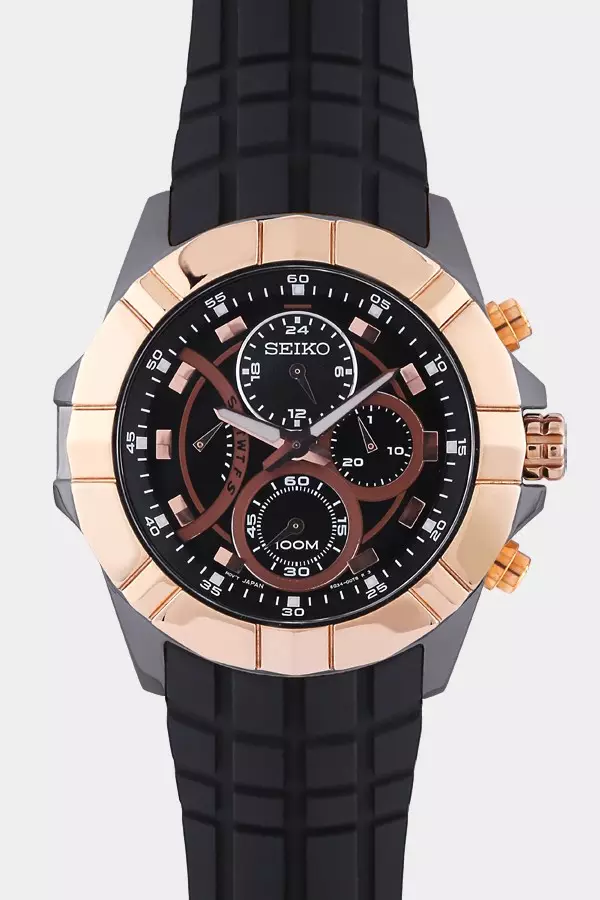 Seiko SRL072 Ring Gold Karet Hitam Cowok