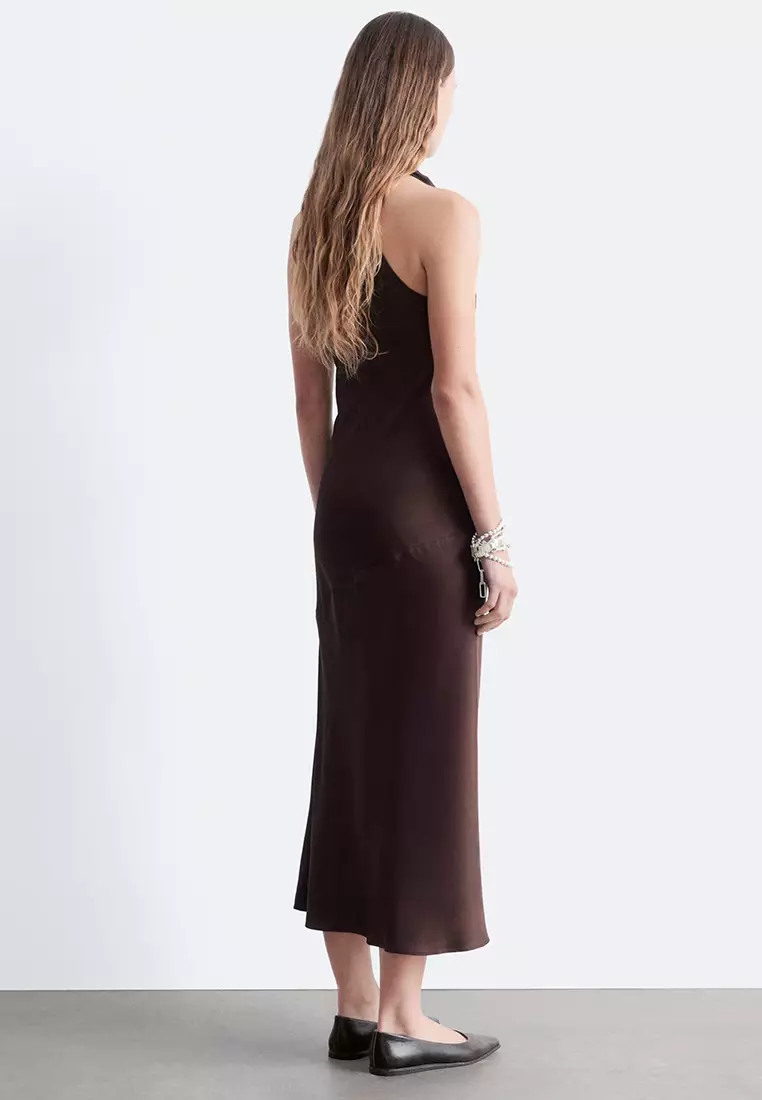 Cowl-Neck Satin Midi Dress