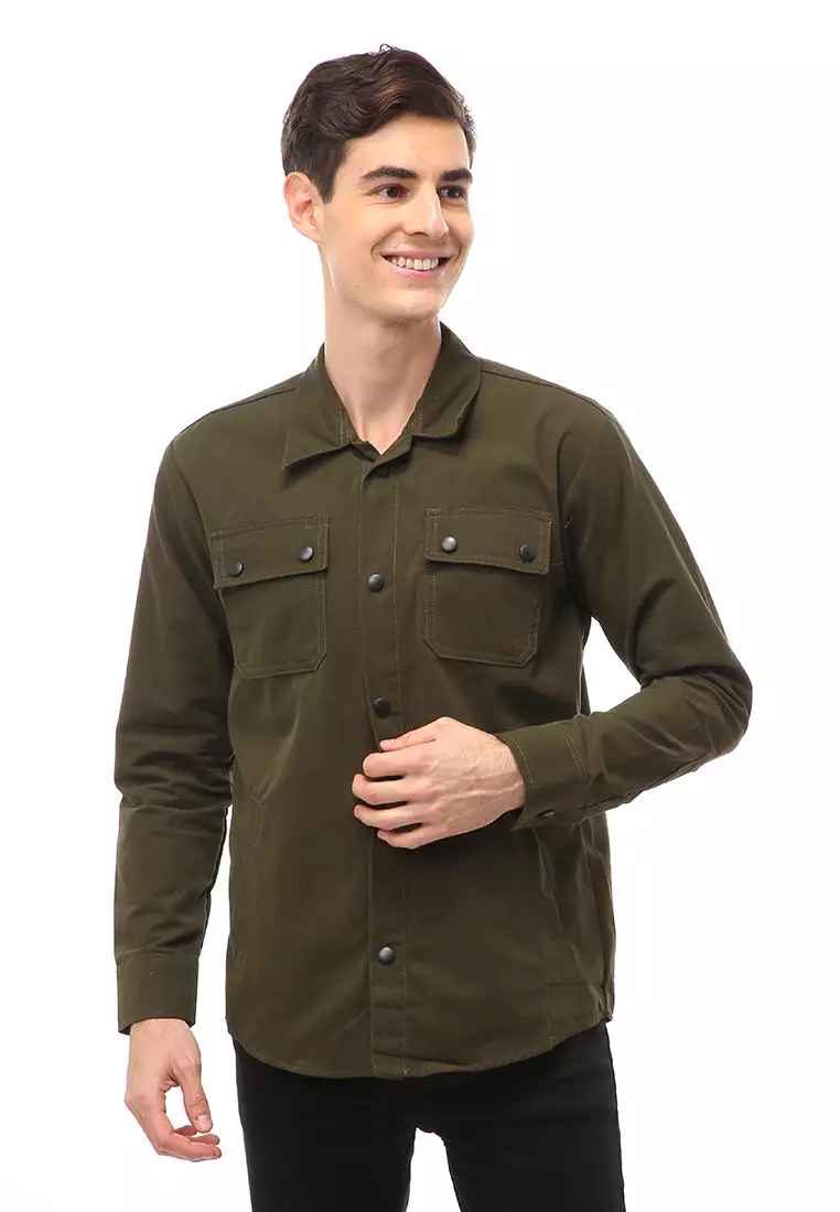 Clover Outerwear Jacket Pria Simple Design Material Canvas Suede ORIGINAL - Army