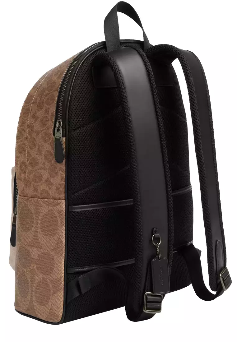 West Backpack Bag In Blocked Signature Canvas in Sand/ Tan CAB59