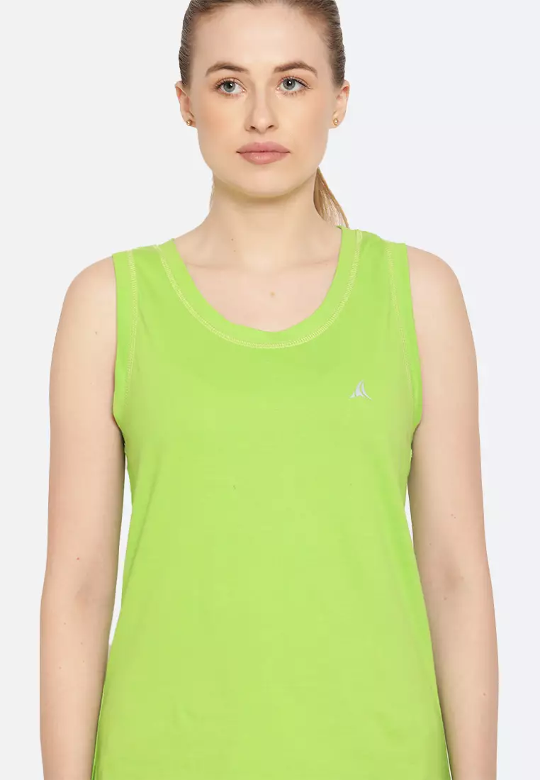 Tank Top Leher Bulat Katun Esensial Hijau