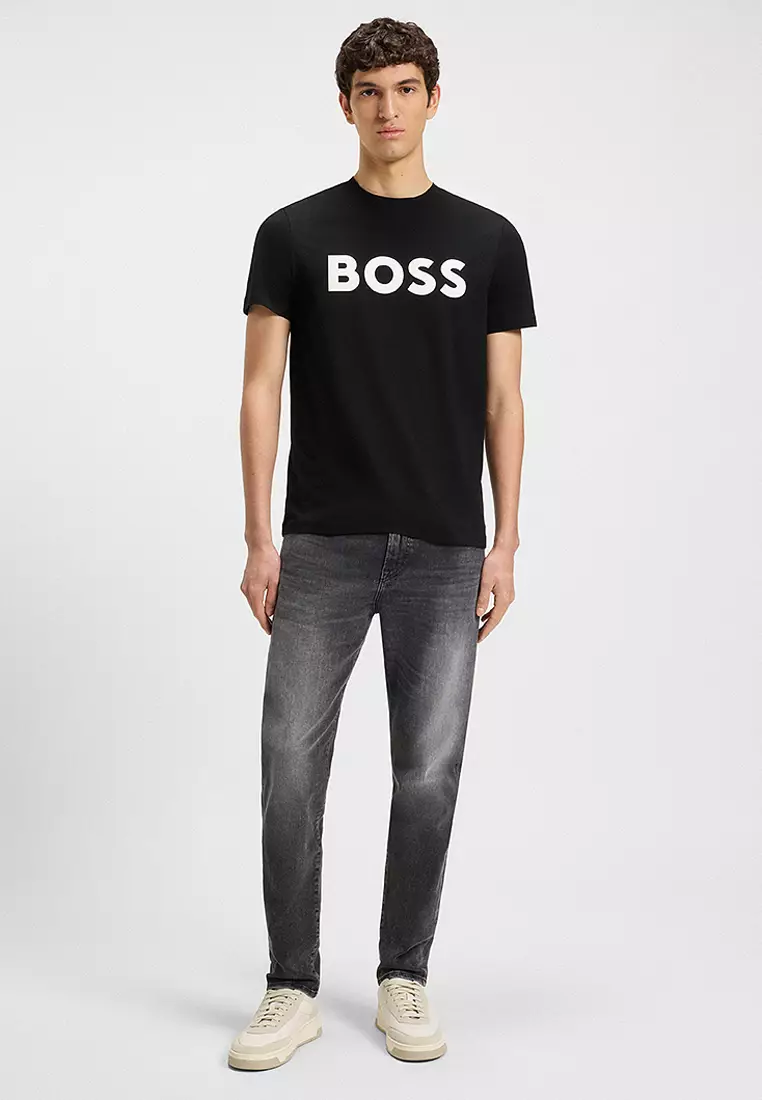 Rubber Print Logo Cotton Jersey T-Shirt - BOSS Orange