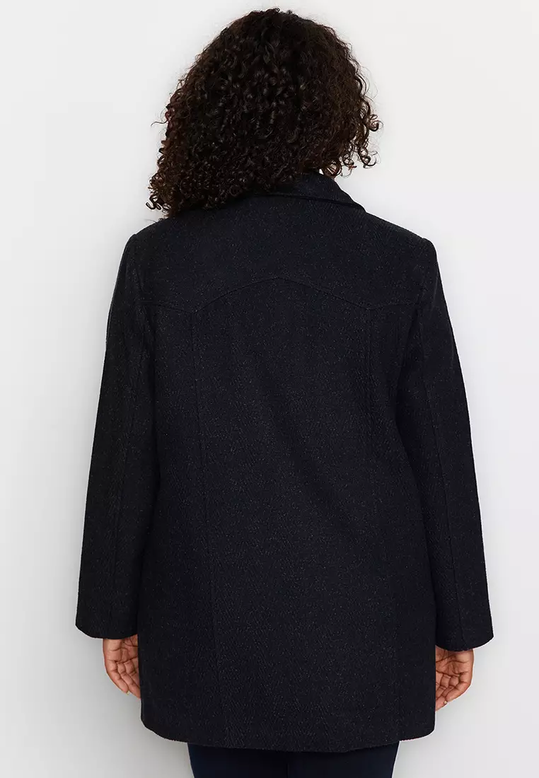 Plus Size Lined Double Closed Stamp Coat