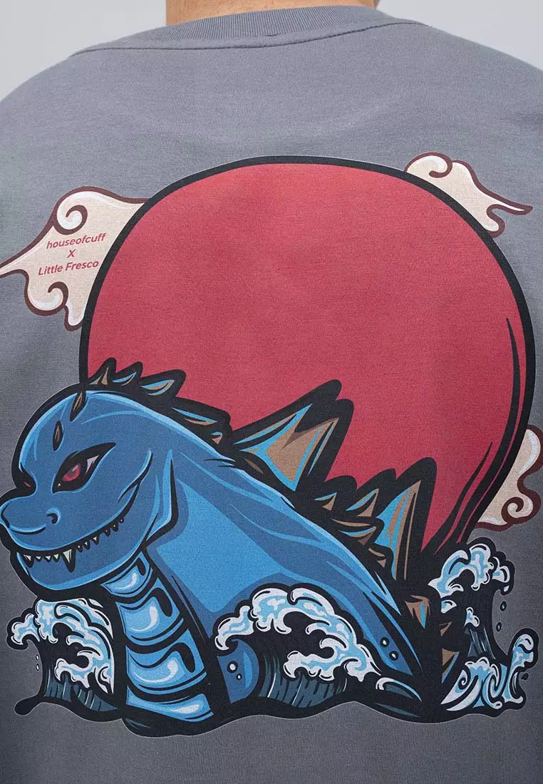 Houseofcuff Kaos Oversized T-shirt Pria Unisex Tebal Abu Tua Dragon
