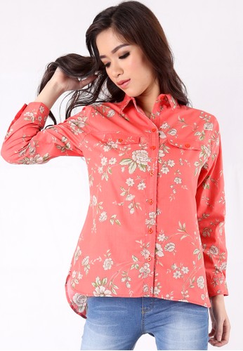 ARON Basic shirt floral loose fit with high low