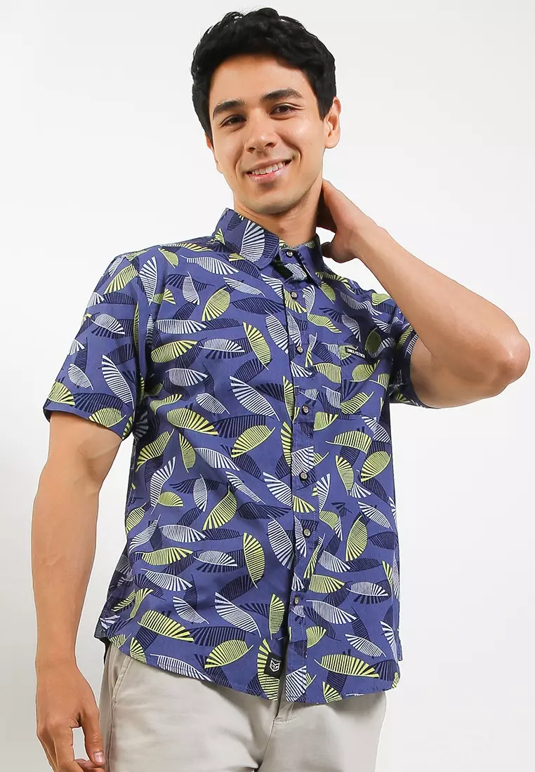 Sharks - Floral Short-Sleeves Shirt - Blue [SGF1P0174]