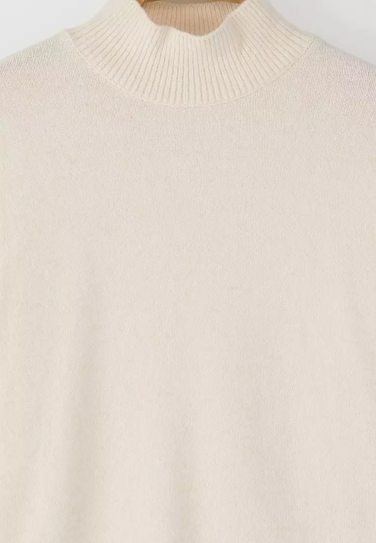 Stone Alpaca Wool Blended Premium/Special Yarn Wide Fit Basic Knitwear Sweater
