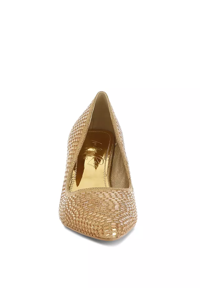 Rhinestones Embellished Pumps in Gold